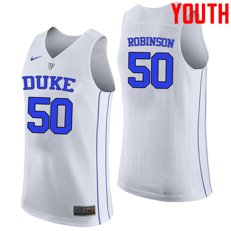 Youth #50 Justin Robinson Duke Blue Devils College Basketball Jerseys-White - Click Image to Close